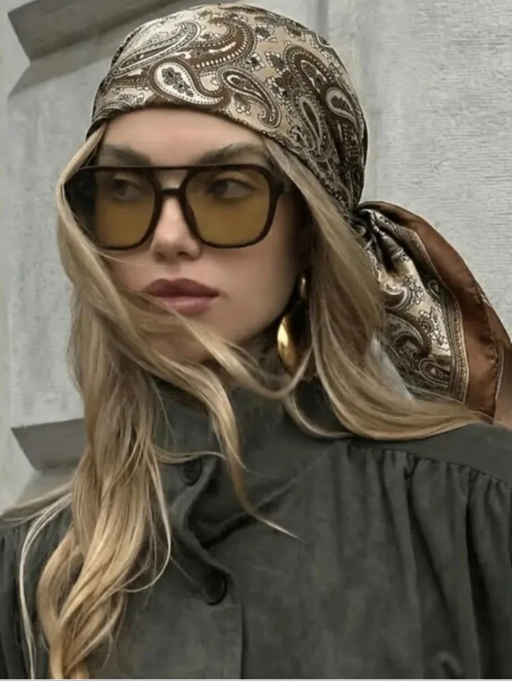 Silk-feel Paisley Scarf in Brown & Beige Head & Neck Scarf
